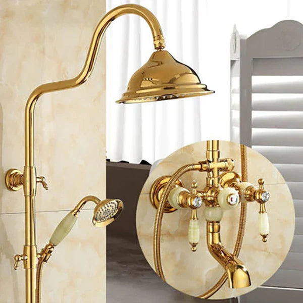 طقم دش حمام DecorBites™ نحاسي ذهبي جاد، صنبور دش مطري يدوي يثبت على الحائط