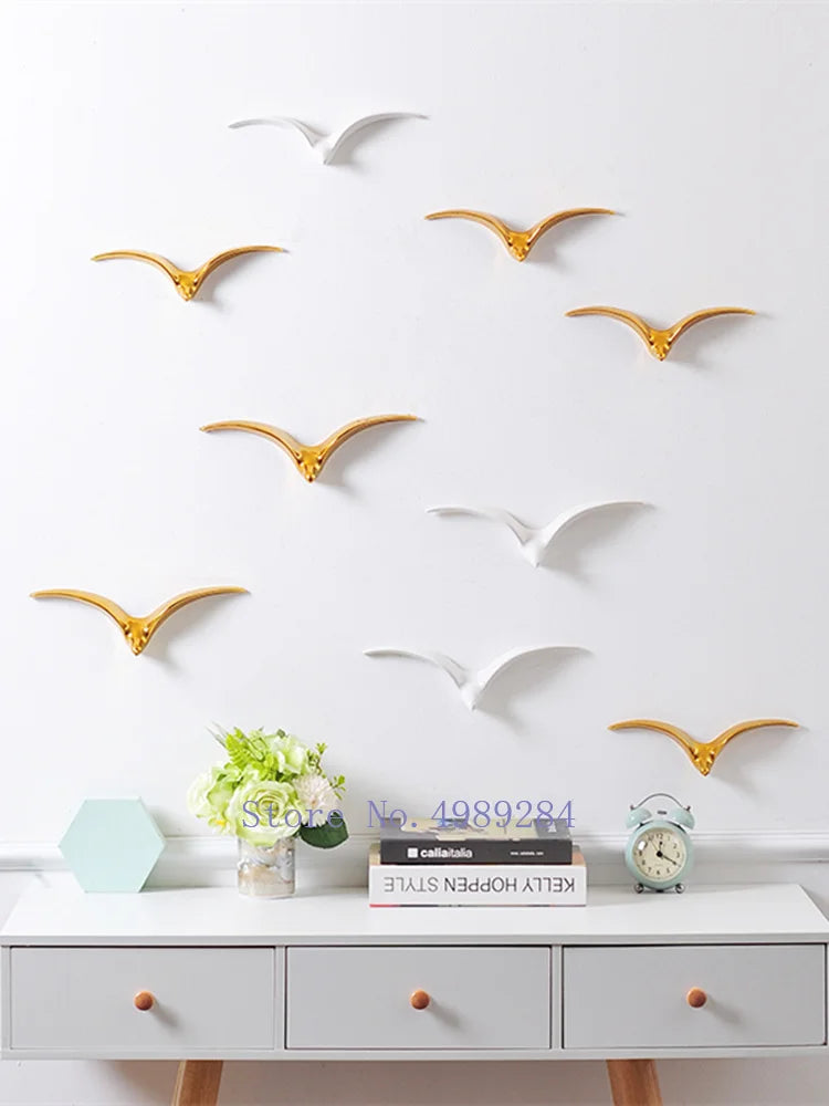 ديكور جداري على شكل طيور من السيراميك من DecorBites™ - طائر النورس الذهبي، أوزة برية، ديكور منزلي عصري