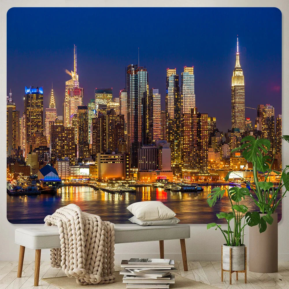 DecorBites™ City Night Bohemian Decor Tapestry Hippie Sofa Blanket Art