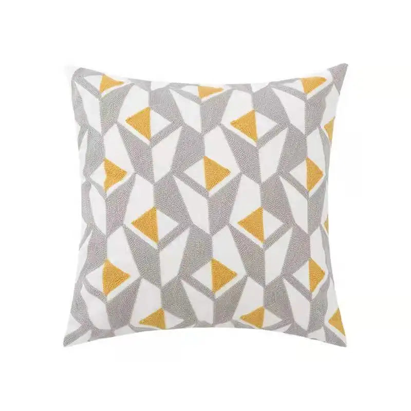 DecorBites™ غطاء وسادة بتطريز هندسي بنقشة زهور الأقحوان أصفر أزرق 45x45 سم ناعم ومريح