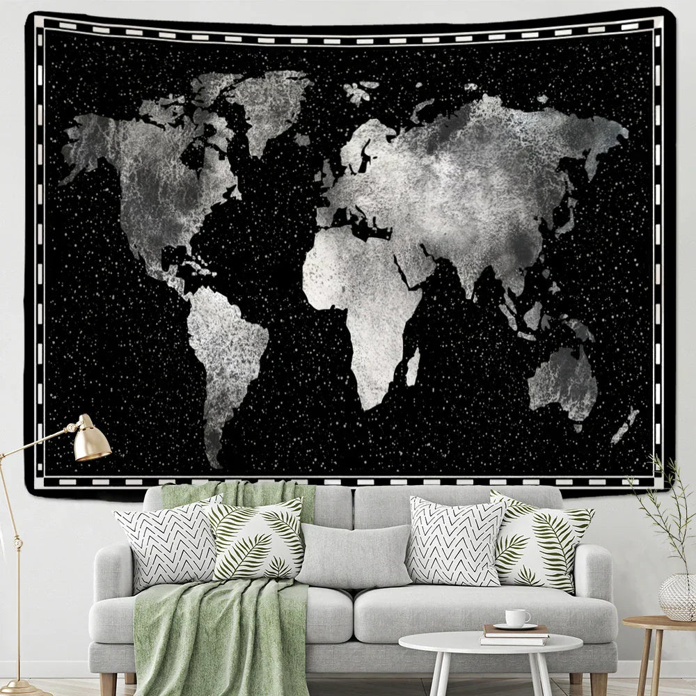 DecorBites™ Geometric World Map Tapestry Wall Hanging: 3D Print Decor Yoga Mat Sleeping Pad