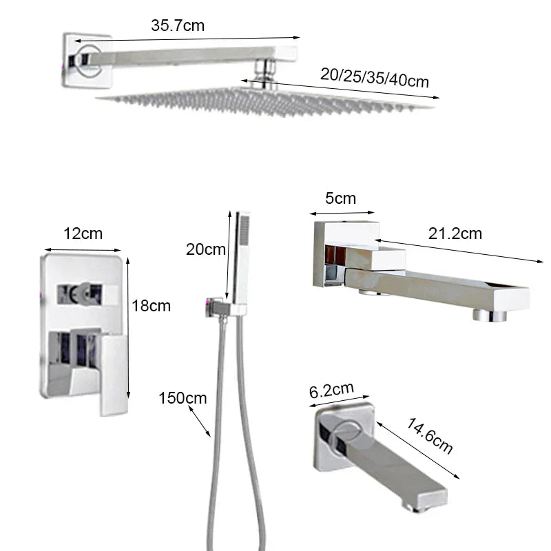 DecorBites™ 16" Big Rain Shower Faucet Set with Handshower & Brass Spout