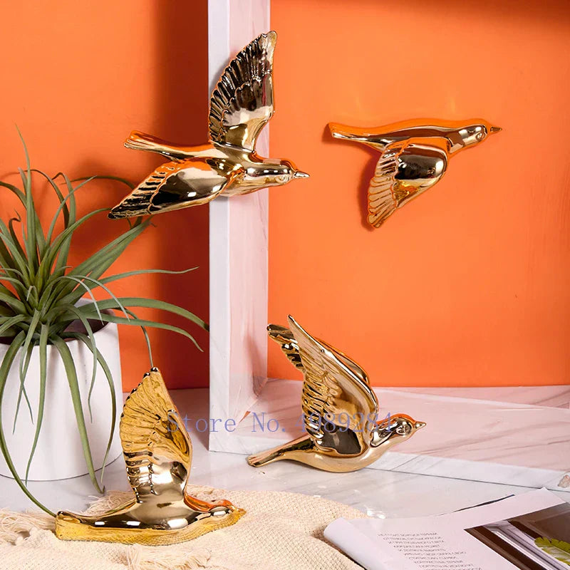 DecorBites™ ديكور حائط عصري ذهبي على شكل طائر إكسسوار حمام