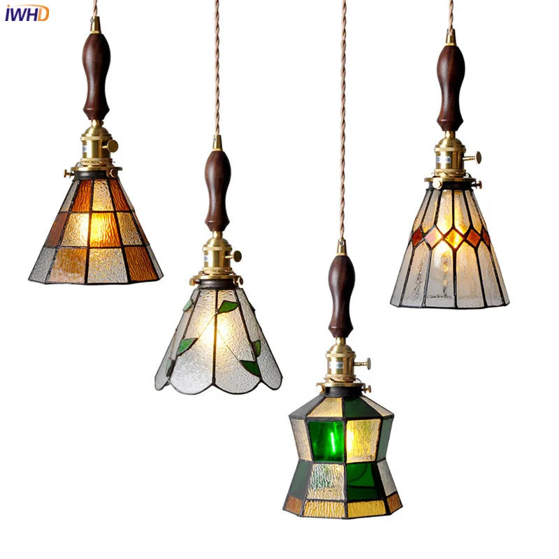 DecorBites™ مصباح معلق نحاسي زجاجي مع مفتاح خشبي: مصباح LED إسكندنافي حديث معلق