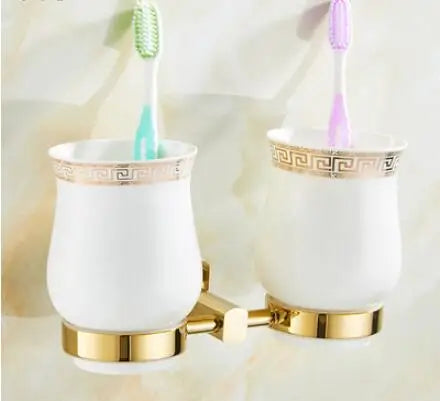 DecorBites™ طقم إكسسوارات حمام نحاسي ذهبي: رف مناشف، حامل ورق تواليت، حامل فرشاة تواليت، علاقة مناشف، خطافات