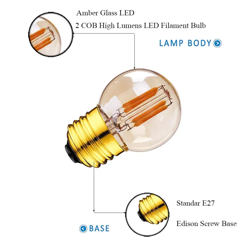 DecorBites™ مصابيح LED G40 إديسون 2 وات E27 220 فولت أبيض دافئ مع فتيل للمنزل والحديقة والبار
