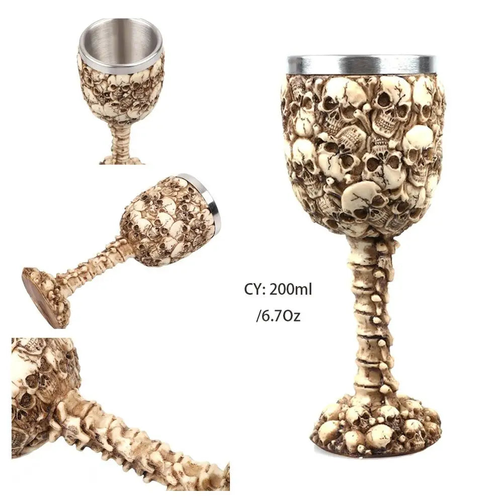 DecorBites™ Dragon Skull Goblet: Gothic Resin Stainless Steel Wine Glass for Cocktail Bar Party