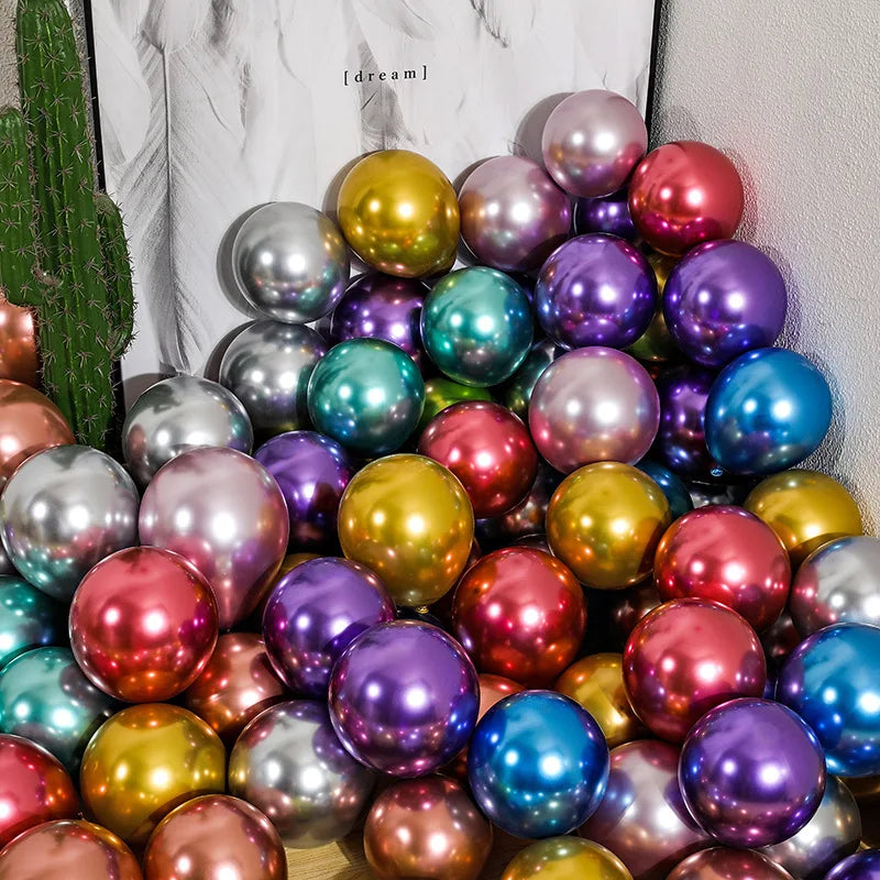5" Chrome Golden Balloons for Wedding Party Decor by DecorBites™ - Pack of 10