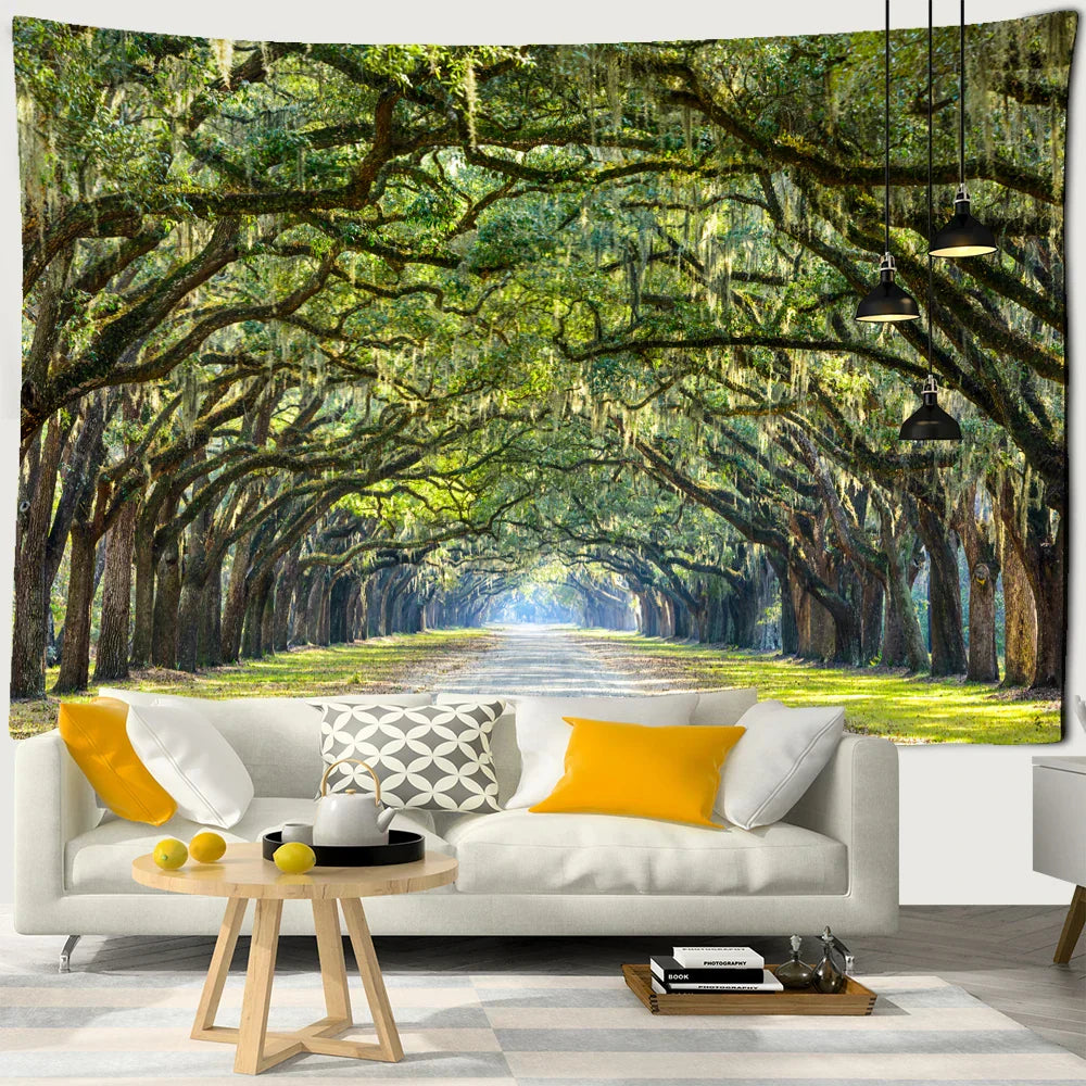 DecorBites™ Jungle Path Mandala Tapestry Wall Hanging: Psychedelic Witchcraft Bohemian Nature Scenery