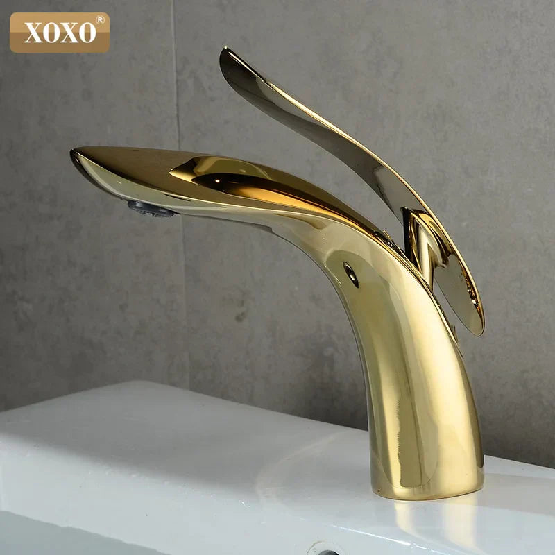 DecorBites™ صنبور حوض ذهبي بمقبض واحد خلاط ماء ساخن وبارد - 23025A-H