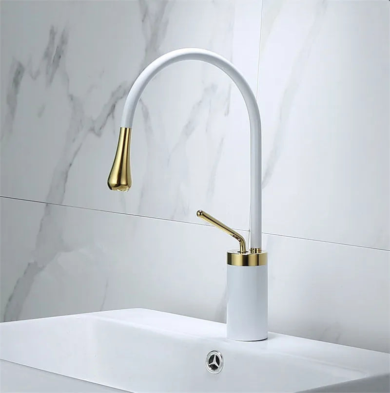 DecorBites™ Brushed Gold Basin Faucet Hot Cold Swivel Sink Water Crane