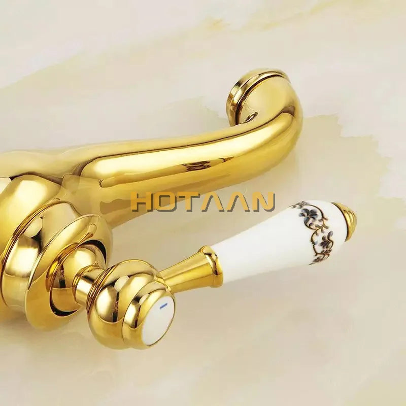 صنبور حوض DecorBites™ ذهبي اللون بمقبض واحد وصنابير سيراميك