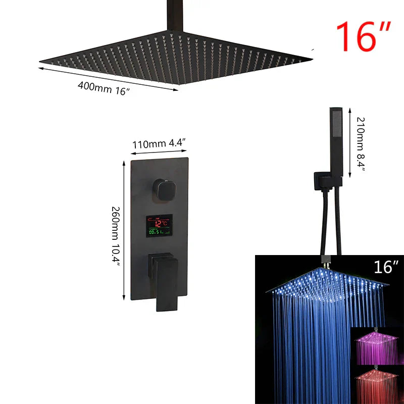 DecorBites™ Black Digital Shower Faucet, Matte Black Finish, Thermostatic Temperature Display