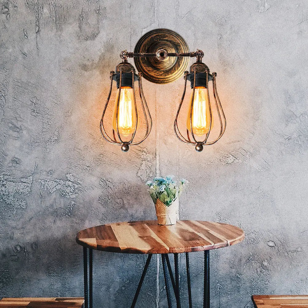 DecorBites™ Adjustable Industrial Wall Light Rustic Wire Metal Cage Sconce
