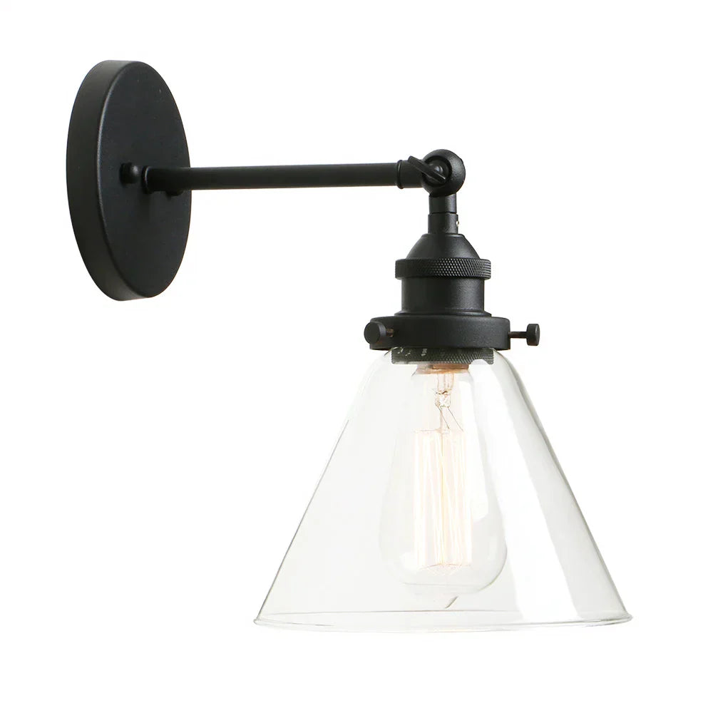 DecorBites™ Funnel Glass Shade Wall Sconce Light Fixture - Modern Metal Lamp for Bedroom, Bathroom