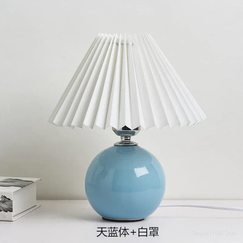 Lampes de table japonaises DecorBites™ en céramique Abat-jour plissé pour salon Éclairage chaleureux pour chambre