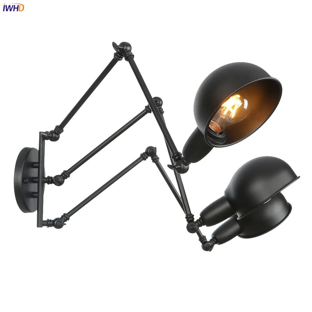 DecorBites™ مصباح جداري كلاسيكي من أديسون طراز Loft بذراع متأرجح - 3 رؤوس باللون الأسود