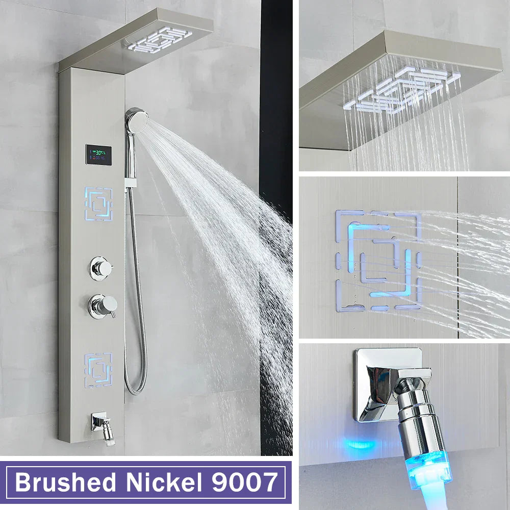 لوح دش DecorBites™ LCD أسود LED مطري مع 5 رشاشات تدليك يثبت على الحائط