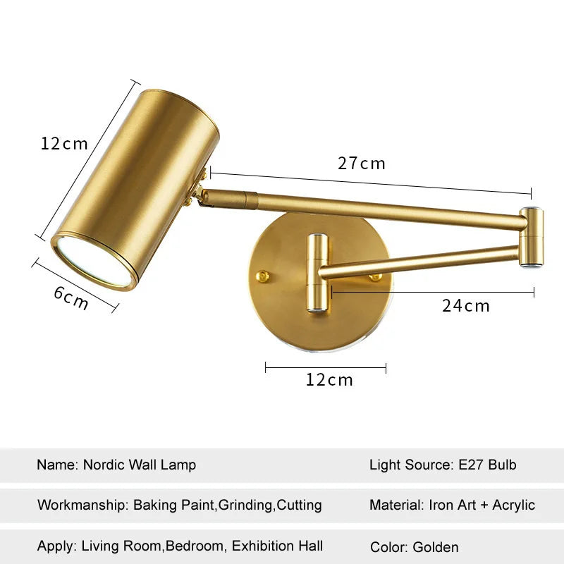 DecorBites™ Adjustable Swing Arm Wall Lamp for Bedside Reading - LED Wall Sconce