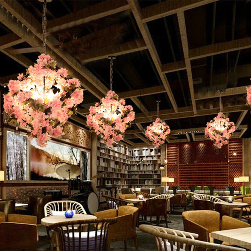 DecorBites™ Green Plants Cherry Blossoms Chandelier, Elegant Pendant Lamp for Bar and Restaurant