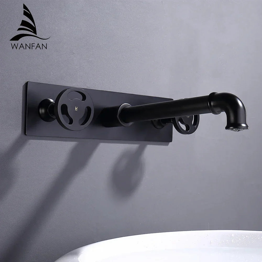 DecorBites™ Industrial Style Wall Mounted Black Basin Faucet with Dual Handles