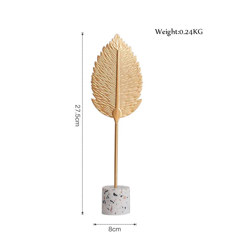 زينة DecorBites™ على شكل أوراق ذهبية على قاعدة رخامية - حرف يدوية معدنية إبداعية لديكور المنزل