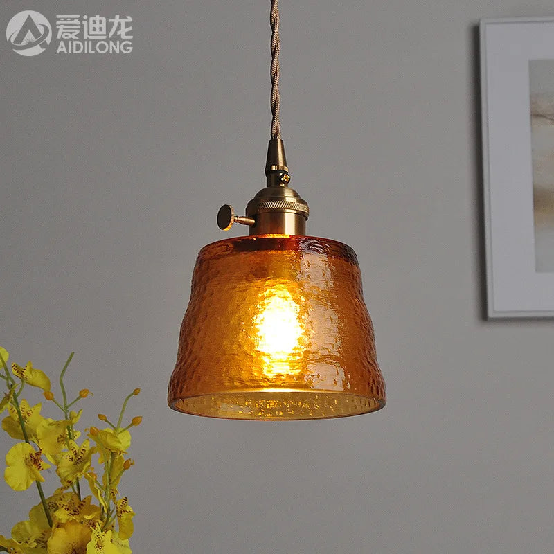 مصباح قلادة LED زجاجي أخضر من DecorBites™ - مصباح معلق نحاسي بتصميم نورديك ياباني