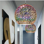 Art Deco Glass Globe Pendant Light in Gold or Silver