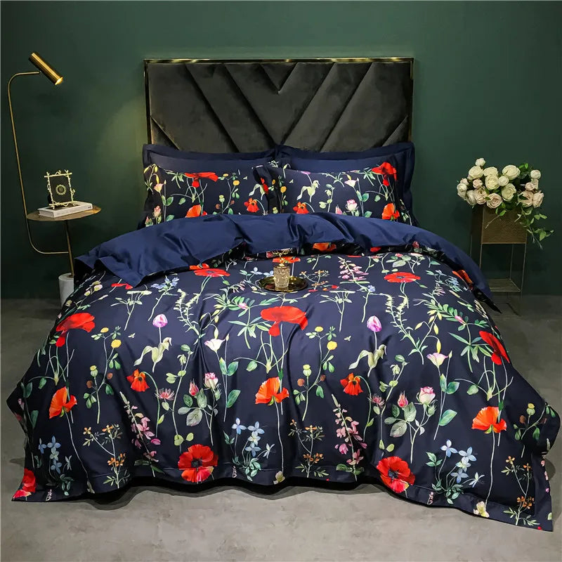 DecorBites™ 1400TC Egyptian Cotton Bird Floral Bedding Set - Luxury 4Pcs