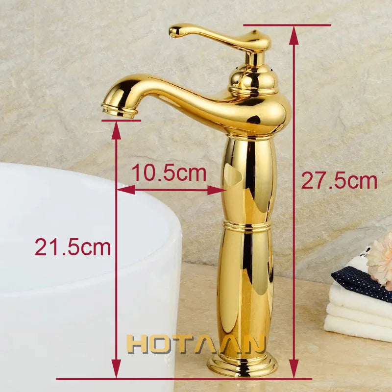 خلاط حوض طويل DecorBites™ Gold Brass: صنبور خلاط طراز أوروبي فاخر Y-5062