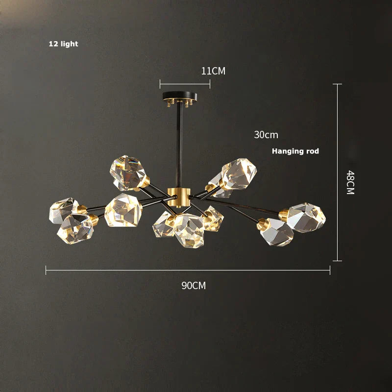 DecorBites™ Black Crystal Copper LED Chandelier - Art Deco Hanging Lamp for Dinning Room