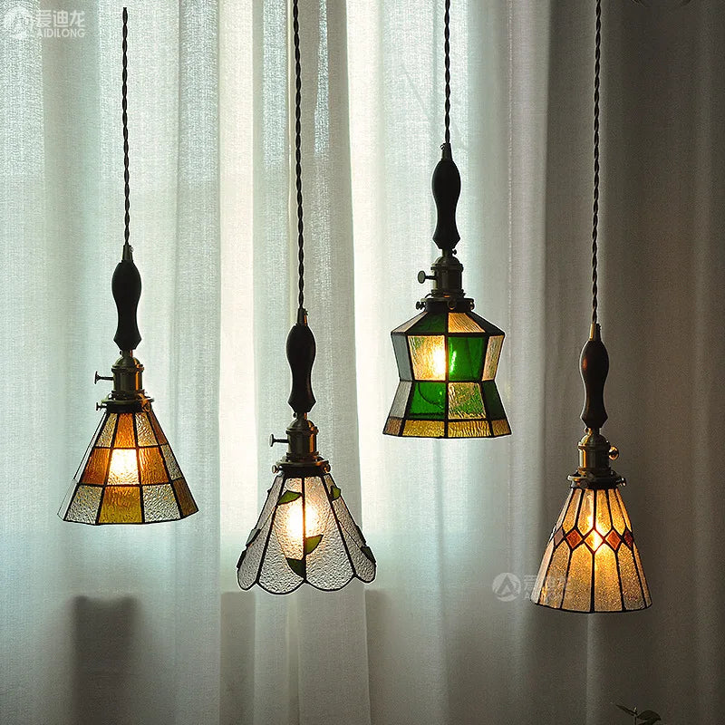 DecorBites™ مصباح معلق نحاسي زجاجي مع مفتاح خشبي: مصباح LED إسكندنافي حديث معلق