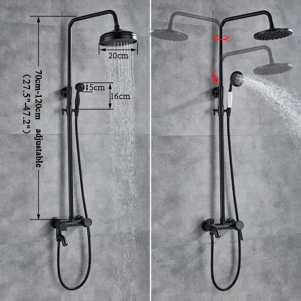 DecorBites™ Black Bronze Bathroom Shower Set with 8" Rainfall Head - Wall Mounted