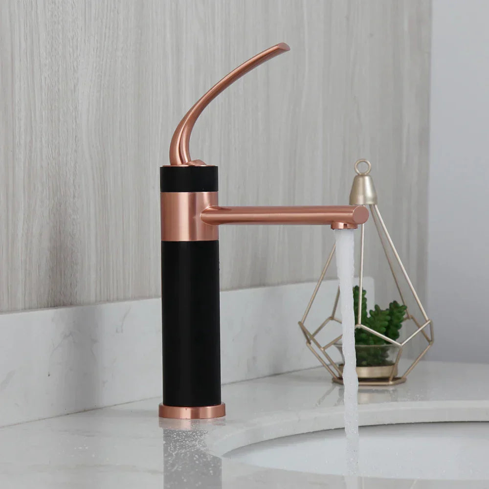 DecorBites™ LED Waterfall Basin Faucet White & Black Mixer Tap Deck Mount Solid Brass