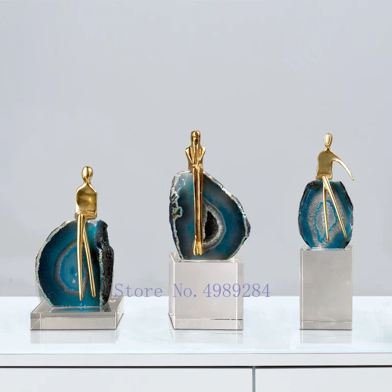 DecorBites™ Agate Crystal Golden Sculpture - Modern Home Decor Ornament