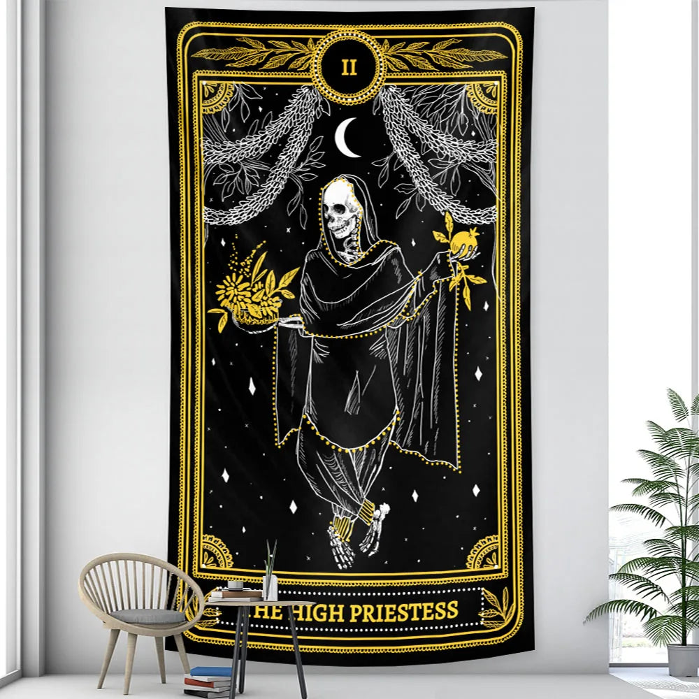 DecorBites™ Black & White Tarot Witchcraft Tapestry | Bohemian Hippie Mandala Wall Decor