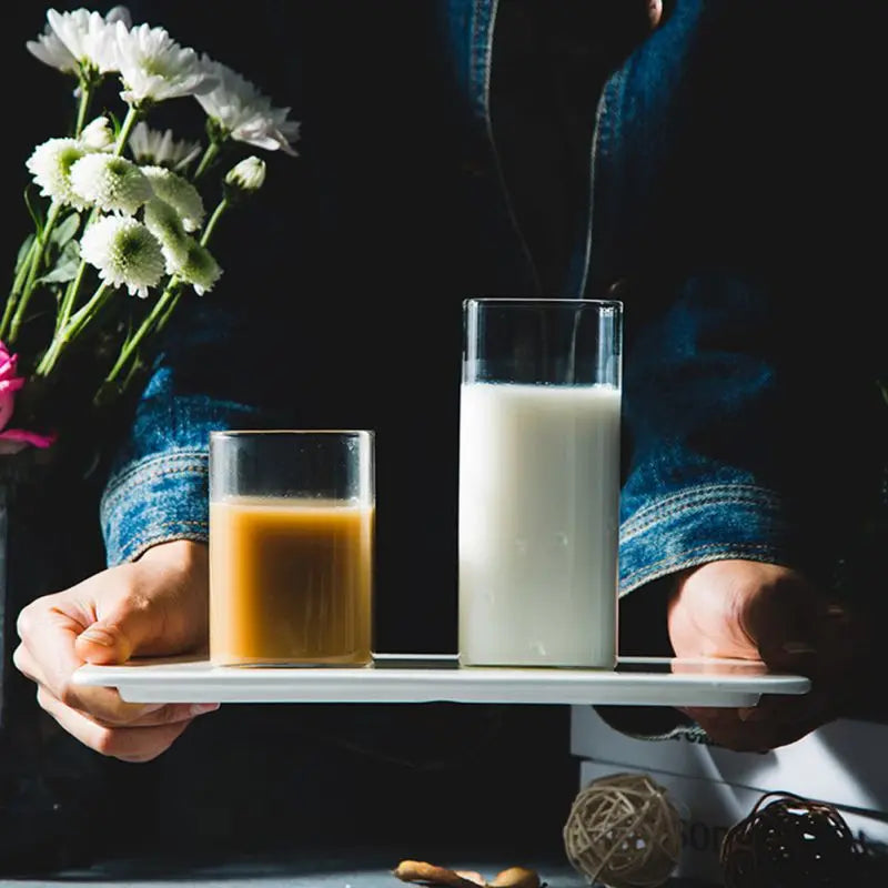 DecorBites™ 370ml Transparent Glass Square Tea Milk Cup - Temperature Resistant Juice Cup