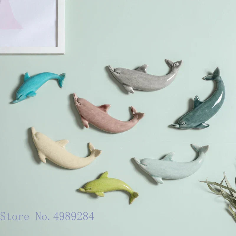 DecorBites™ Dolphin Fish Ocean Background Ceramic Wall Decoration for Children's Room