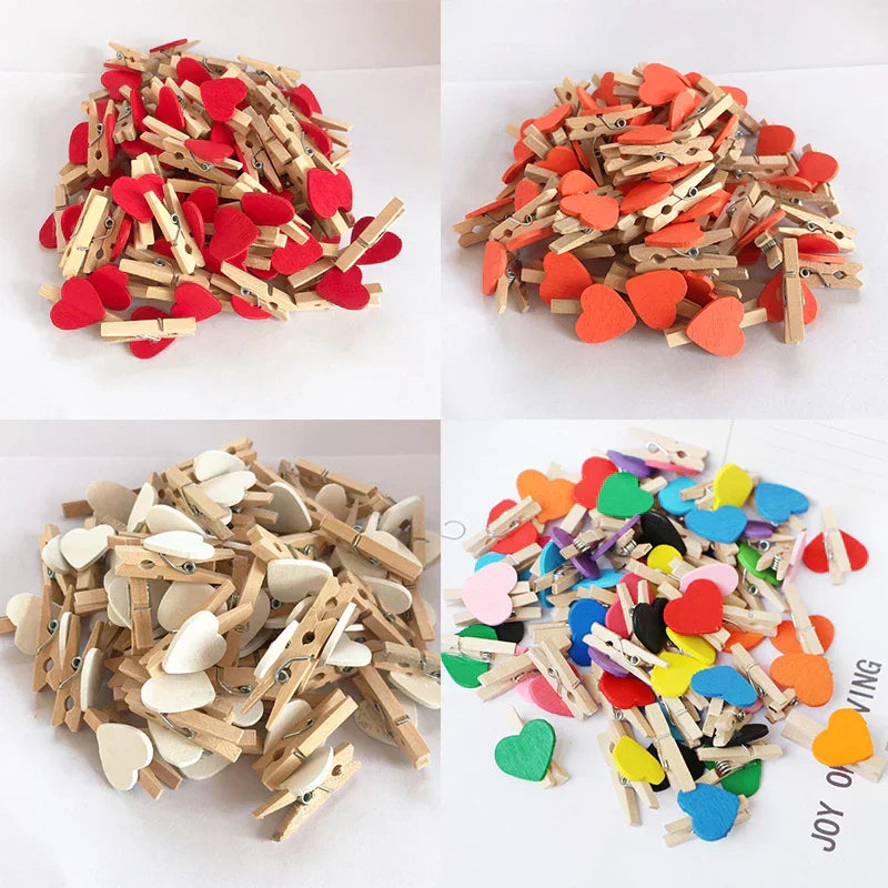 DecorBites™ 50-Pack Romantic Heart Shape Wood Clips for Home Décor and Parties