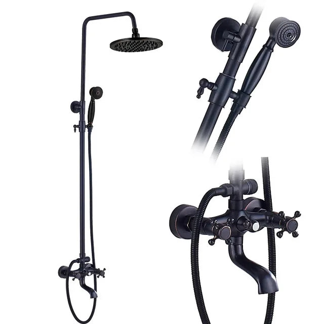 DecorBites™ Black Brass Bath Shower Faucet Set with Handshower and Tub Spout