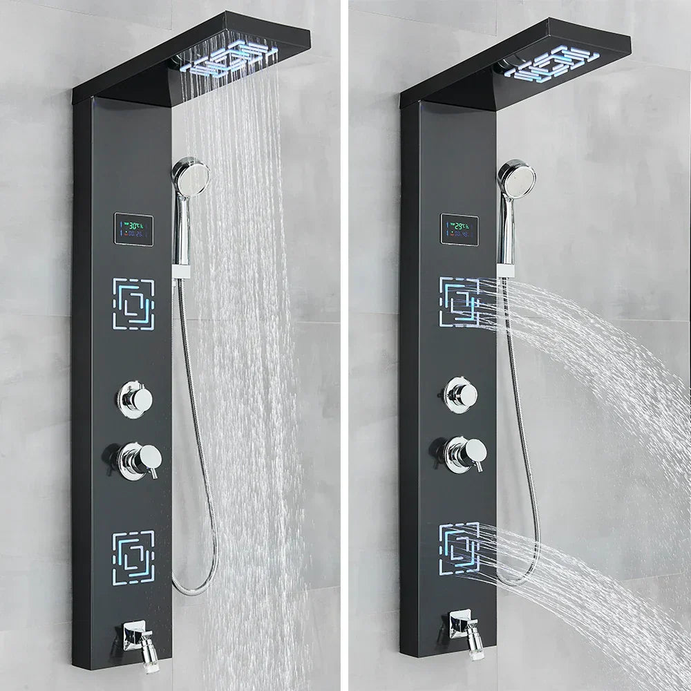 لوح دش DecorBites™ LCD أسود LED مطري مع 5 رشاشات تدليك يثبت على الحائط
