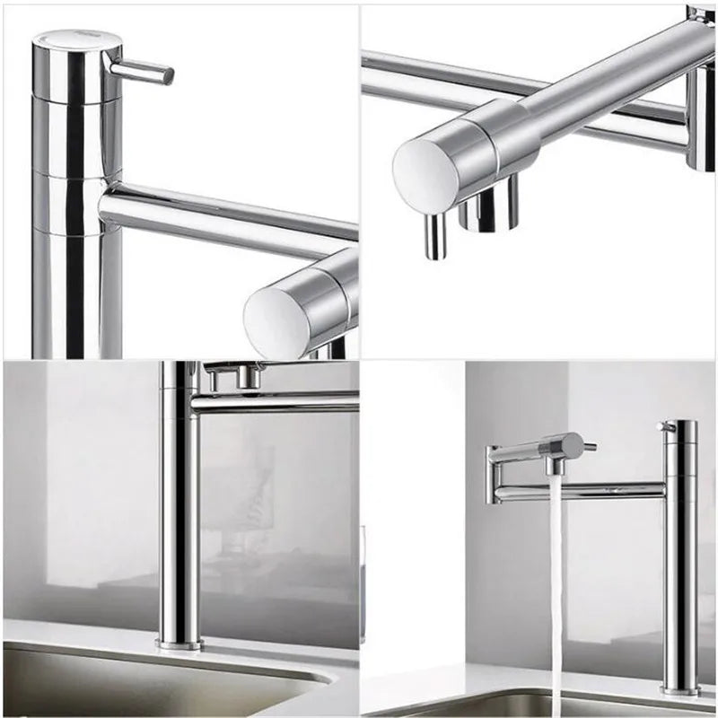 DecorBites™ 360 Degree Chrome Foldable Kitchen Faucet Hot Cold Sink Mixer, Brass Deck Mounted