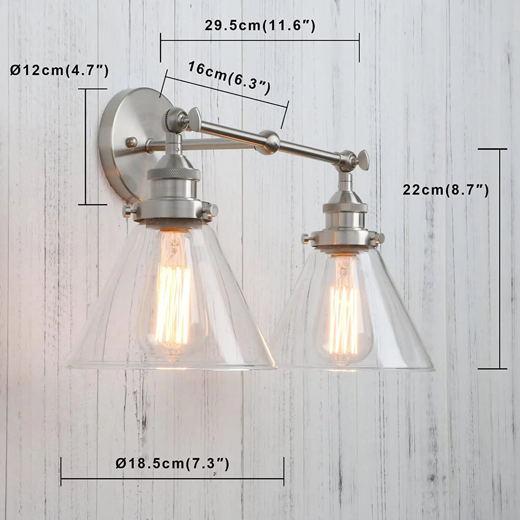 DecorBites™ Funnel Glass Metal Wall Light Double Heads Sconce Lamp Fixtures