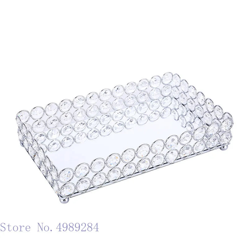 DecorBites™ Crystal Glass Mirror Tray Cosmetic Jewelry Organizer Shelf Storage