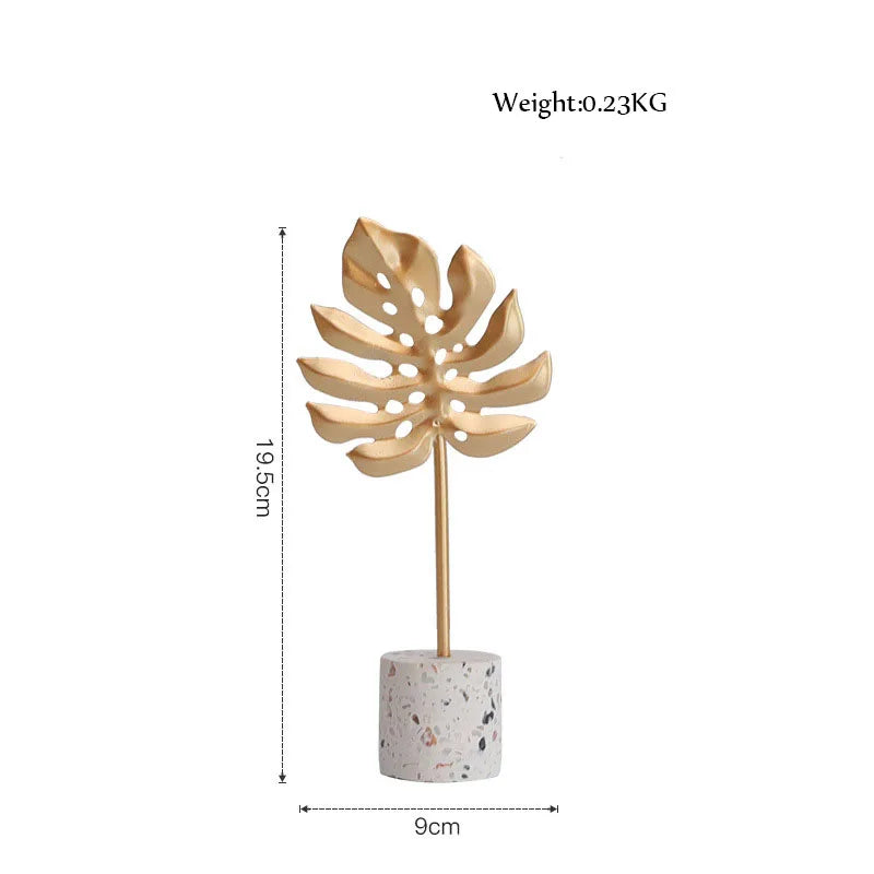 زينة DecorBites™ على شكل أوراق ذهبية على قاعدة رخامية - حرف يدوية معدنية إبداعية لديكور المنزل