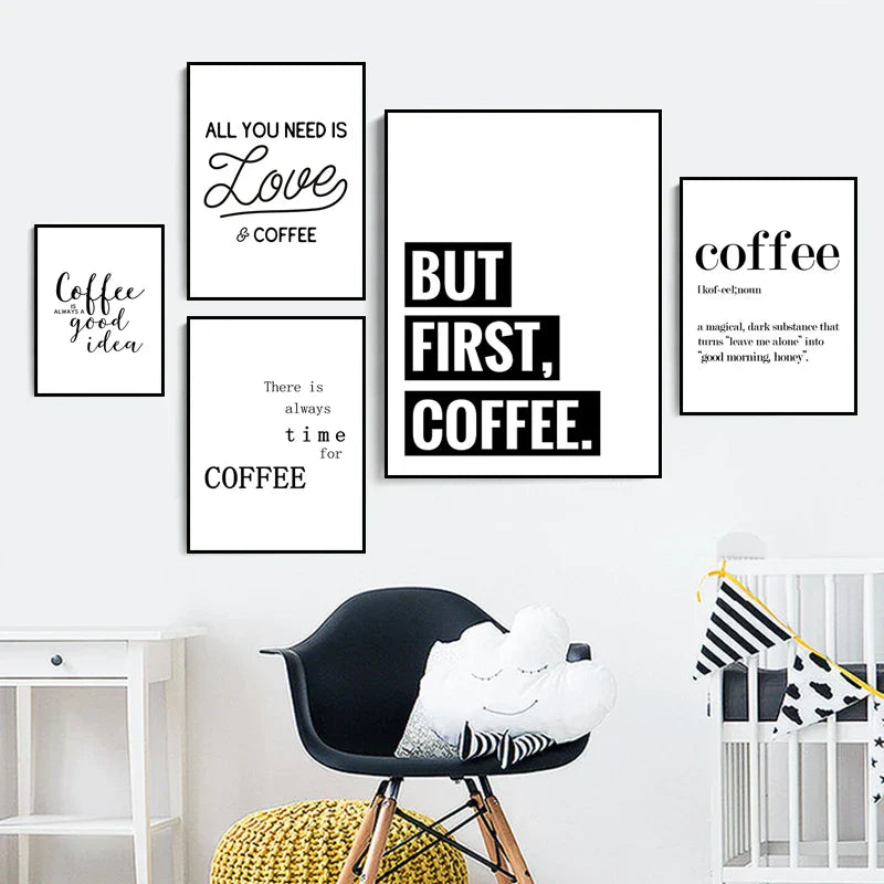 DecorBites™ "Awakened Aromas" Canvas Print - Nordic Black & White Coffee Quotes