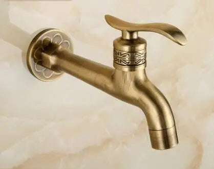 DecorBites™ Dragon Carved Antique Brass Garden Bibcocks Single Cold Tap for Outdoor ★