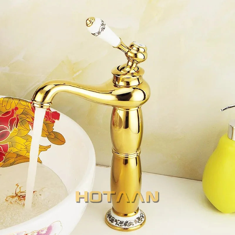 صنبور حوض DecorBites™ ذهبي اللون بمقبض واحد وصنابير سيراميك
