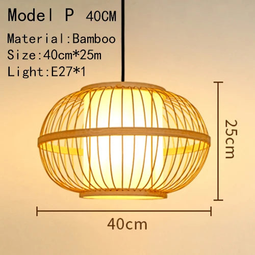 Handwoven Rattan Bamboo Pendant Light in Black