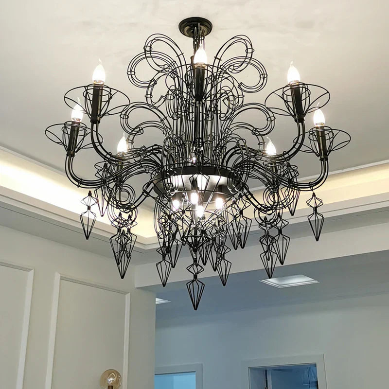 DecorBites™ Baroque Black White Iron Designer LED Chandelier for Foyer